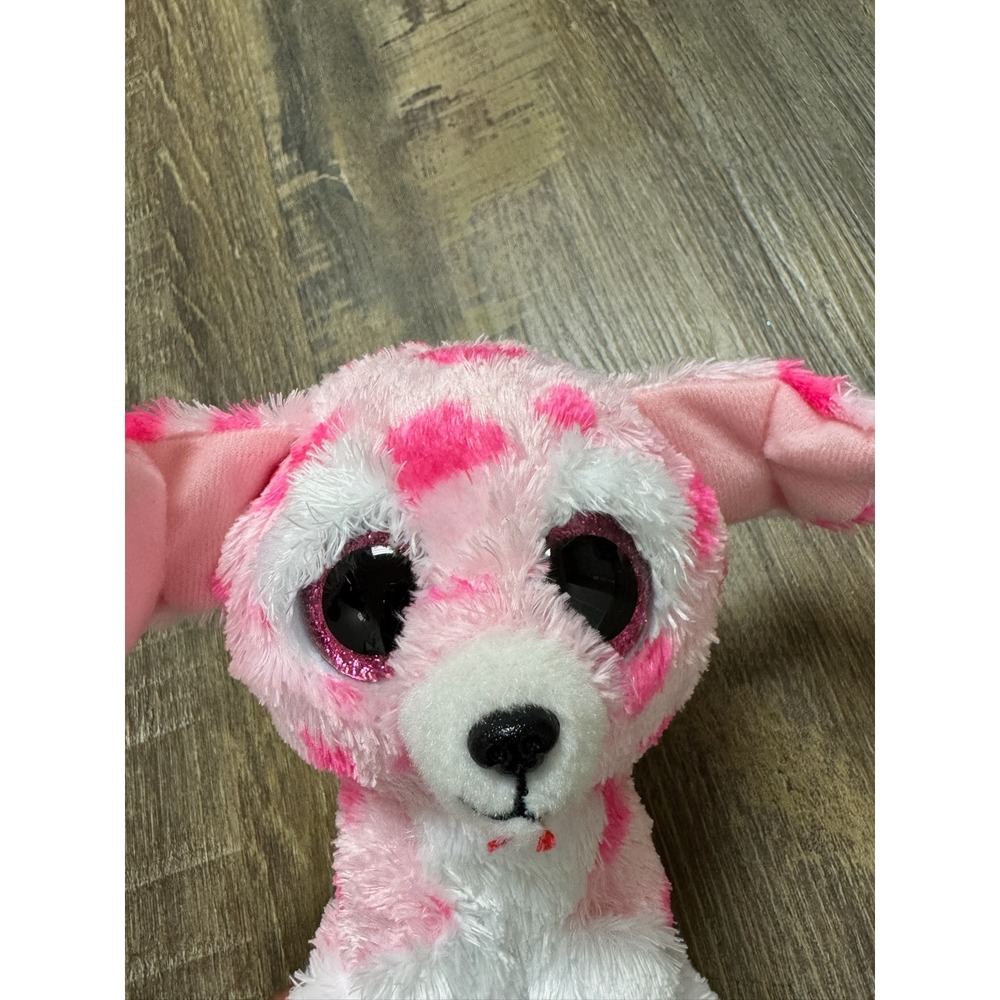 Ty Beanie Boos Rory Pink Spotted Valentine Dog Plush Glitter Eyes n heart 6 "